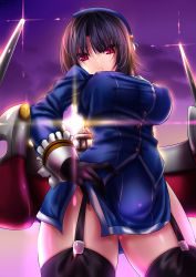 Rule 34 | &gt;:(, 10s, 1girl, akeyama kitsune, backlighting, beret, black gloves, black hair, black thighhighs, breasts, covered erect nipples, frown, garter straps, gloves, hand on own hip, hat, kantai collection, large breasts, long sleeves, looking at viewer, machinery, military, military uniform, parted lips, red eyes, short hair, solo, takao (kancolle), thighhighs, tsurime, uniform, v-shaped eyebrows