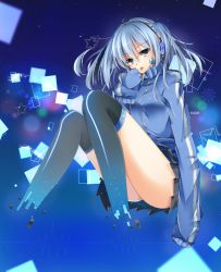 Rule 34 | 1girl, :p, blue eyes, blue hair, breasts, ene (kagerou project), jacket, kagerou project, long sleeves, medium breasts, medium hair, navy (navy.blue), solo, thighhighs, tongue, tongue out, track jacket