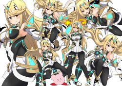 Rule 34 | 1girl, absurdres, aegis sword (xenoblade), asyura kumo, bare shoulders, black pantyhose, blonde hair, breasts, chest jewel, dress, earrings, elbow gloves, gem, gloves, headpiece, highres, jewelry, kirby, kirby (series), large breasts, long hair, looking at viewer, mythra (massive melee) (xenoblade), mythra (xenoblade), nintendo, pantyhose, solo, super smash bros., swept bangs, tiara, very long hair, white dress, white gloves, xenoblade chronicles (series), xenoblade chronicles 2, yellow eyes