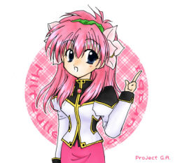 Rule 34 | 00s, 1girl, blush, broccoli (company), character name, flower, galaxy angel, long hair, lowres, milfeulle sakuraba, pink hair, puffy sleeves, simple background, solo, white background