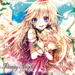 Rule 34 | 1girl, angel, angel wings, bad id, bad pixiv id, blue eyes, bouquet, dress, flower, ia (vocaloid), long hair, pink hair, sazanami shione, sky, solo, vocaloid, wings