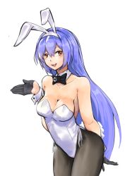 Rule 34 | animal ears, black gloves, blue hair, bow, bowtie, breasts, cleavage, detached collar, fake animal ears, fake tail, girls&#039; frontline, gloves, highres, leotard, long hair, medium breasts, open clothes, pantyhose, playboy bunny, rabbit ears, side-tie leotard, simple background, strapless, strapless leotard, tail, tar-21 (girls&#039; frontline), tar-21 (night at the bar) (girls&#039; frontline), traditional bowtie, white background, white leotard, wrist cuffs, yellow eyes, zooanime