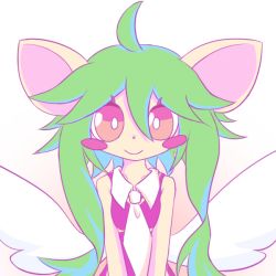 Rule 34 | 1girl, ahoge, animal ears, blush stickers, breasts, green hair, leotard, mad rat dead, mouse (animal), mouse ears, mouse girl, nippon ichi, rat god, red eyes, tie clip, wings