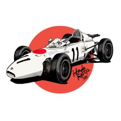 Rule 34 | car, commentary, company name, exhaust pipe, formula one, highres, honda, honda ra272, motor vehicle, no humans, race vehicle, racecar, red circle, rollcage, shadow, signature, simple background, user smmr5843, white background, white car