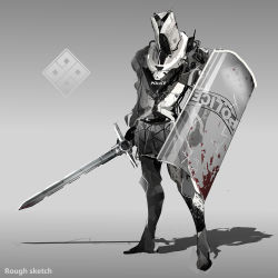 Rule 34 | cyberpunk, cyborg, highres, holding, holding shield, holding sword, holding weapon, original, police, police uniform, riot shield, shield, swav, sword, uniform, weapon, whip sword