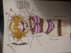 Rule 34 | absurdres, bdsm, boku no hero academia, bondage, bound, exif rotation, gag, highres, panties, self-upload, solo, striped clothes, striped panties, toga himiko, traditional media, underwear