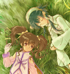 Rule 34 | 00s, 1boy, 1girl, anise tatlin, grass, hair tubes, ion (tales), lying, nature, outdoors, short hair with long locks, tales of (series), tales of the abyss