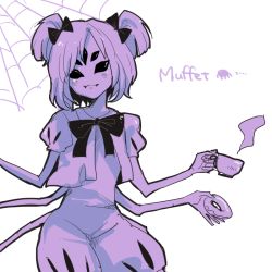 Rule 34 | 1girl, dress, extra arms, extra eyes, fangs, female focus, arthropod girl, monochrome, monster girl, muffet, solo, spider girl, twintails, undertale, white background