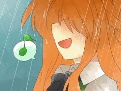 Rule 34 | 1girl, bad id, bad pixiv id, bow, bowtie, comic, female focus, hammer (sunset beach), hidden eyes, hong meiling, long hair, music, musical note, open mouth, portrait, quaver, rain, red hair, silent comic, singing, smile, solo, speech bubble, spoken musical note, touhou, wet