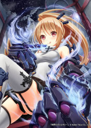 Rule 34 | 1girl, akkijin, blonde hair, bone, clenched hand, cross, crucifix, dress, gloves, hitodama, looking at viewer, night, night sky, ponytail, red eyes, shinkai no valkyrie, sky, solo, star (sky), starry sky, thighhighs, tongue, tongue out, white dress