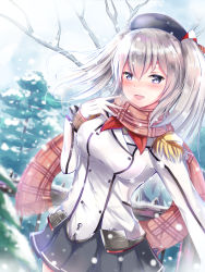 Rule 34 | 10s, 1girl, bad id, bad pixiv id, blue eyes, breasts, epaulettes, female focus, gloves, hat, kantai collection, kashima (kancolle), large breasts, long hair, looking at viewer, military, military uniform, scarf, silver hair, smile, solo, tailam, twintails, uniform