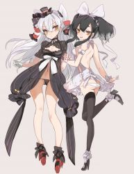 Rule 34 | 10s, 2girls, agu, amatsukaze (kancolle), ass, bad id, bad twitter id, black hair, black legwear, black panties, bow, brown eyes, butt crack, cleavage cutout, clothing cutout, dress, full body, gloves, hair between eyes, hair bow, hat, high heels, highres, holding hands, kantai collection, leg up, long hair, lowleg, lowleg panties, multiple girls, navel, panties, short dress, side-tie panties, sidelocks, silver hair, simple background, single glove, smile, standing, standing on one leg, string panties, thighhighs, tokitsukaze (kancolle), two side up, underwear, white gloves, white panties