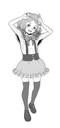 Rule 34 | 10s, 1girl, black legwear, bow, child, eyebrows, full body, looking at viewer, miyabi n, monochrome, open mouth, precure, shirabe ako, shoes, simple background, solo, suite precure, white background