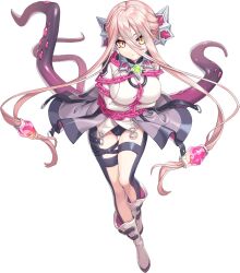 1girl artist_request black_panties boots breasts chain chained closed_mouth eyes_visible_through_hair full_body jacket legend_clover long_hair nyarlathotep_(legend_clover) official_art panties pink_hair tentacles third-party_source transparent_background underwear yellow_eyes