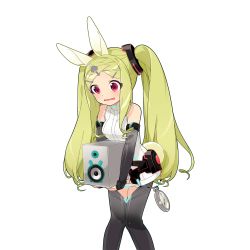 Rule 34 | 1girl, animal ears, artist request, clock, cosplay, detached sleeves, green hair, hatsune miku, hatsune miku (cosplay), highres, kokuhime rabbit-white (uchi no hime-sama ga ichiban kawaii), long hair, open mouth, red eyes, solo, transparent background, twintails, uchi no hime-sama ga ichiban kawaii, very long hair, vocaloid, vocaloid append