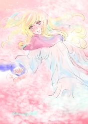Rule 34 | 1boy, 1girl, blonde hair, blush, breasts, closed mouth, commentary request, curly hair, dragon quest, dragon quest ii, dress, gloves, kei (desafinado), long hair, prince of lorasia, princess, princess of moonbrook, red eyes, robe, sparkle, white robe