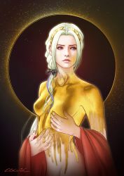 Rule 34 | 1girl, absurdres, bodypaint, breasts, collarbone, edelgard von hresvelg, fire emblem, fire emblem: three houses, fire emblem warriors, fire emblem warriors: three hopes, gold, highres, huge filesize, lips, naked paint, nintendo, nude, ponytail, purple eyes, small breasts, solo, upper body, white hair