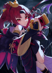 Rule 34 | 1girl, absurdres, bare shoulders, benienma (fate), benienma alter (fate), bird, bird hair ornament, black feathers, black footwear, black kimono, bow, detached collar, detached sleeves, fate/grand order, fate (series), feather trim, feathers, gradient hair, hair ornament, highres, holding, holding sword, holding weapon, izanaware game, japanese clothes, kimono, long hair, multicolored hair, parted bangs, ponytail, red eyes, red hair, sheath, solo, sword, unsheathing, very long hair, weapon