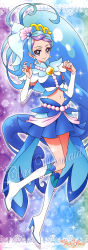 Rule 34 | 1girl, absurdres, blue eyes, blue hair, boots, character name, cure mermaid, earrings, full body, go! princess precure, high heels, highres, jewelry, kaidou minami, long hair, matching hair/eyes, official art, precure, smile, solo