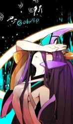 Rule 34 | 1girl, arc system works, bare shoulders, blazblue, blazblue: central fiction, breasts, detached sleeves, hades izanami, long hair, looking at viewer, mikado (blazblue), purple hair, red eyes, smile, solo, very long hair