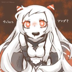 Rule 34 | 10s, 1girl, abyssal ship, airfield princess, bad id, bad twitter id, blush, glowing, glowing eyes, kantai collection, long hair, lowres, open mouth, rebecca (keinelove), red eyes, translated, white hair