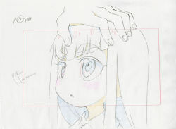 Rule 34 | 10s, 1girl, :o, artist request, blush, color trace, confused, highres, key frame, kill la kill, kiryuuin satsuki, long hair, official art, partially colored, headpat, production art, shirt, signature, sketch, solo, trigger (company), white background, aged down