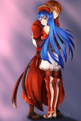 Rule 34 | 1boy, 1girl,  azushy, absurdres, blue eyes, blue hair, brown eyes, brown hair, comforting, crying, crying with eyes open, fire emblem, fire emblem: the binding blade, head resting, highres, hug, lilina (fire emblem), nintendo, red headwear, rutger (fire emblem), sad, tears