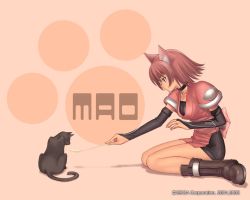 Rule 34 | animal ears, boots, bow, brown eyes, brown hair, cat, cat ears, cat tail, collar, game, gloves, knee boots, mao (shining tears), red hair, sega, shining (series), shining tears, short hair, tail, typha, wallpaper