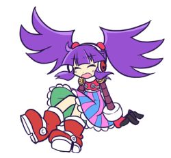Rule 34 | 1girl, android, call (mighty no. 9), call d, eyebrows, closed eyes, hairband, headphones, long hair, lowres, mighty no. 9, open mouth, purple hair, robot, skirt, solo, twintails