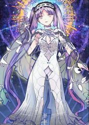 Rule 34 | 1girl, absurdly long hair, akira (kaned fools), dress, fate/grand order, fate/hollow ataraxia, fate (series), long hair, looking at viewer, official art, open mouth, pink eyes, purple hair, resized, see-through, solo, stheno (fate), stheno (third ascension) (fate), strapless, strapless dress, twintails, upscaled, very long hair, waifu2x, white dress