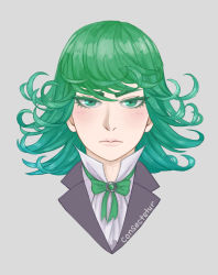 Rule 34 | 1girl, artist name, consectetur, expressionless, face, green eyes, green hair, highres, lips, neck, one-punch man, serious, solo, tatsumaki