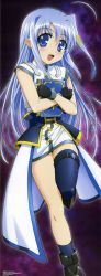 Rule 34 | 00s, 1girl, asymmetrical clothes, book of the azure sky, duplicate, hair ornament, highres, lyrical nanoha, mahou shoujo lyrical nanoha, mahou shoujo lyrical nanoha a&#039;s, mahou shoujo lyrical nanoha strikers, reinforce zwei, solo, thighhighs, x hair ornament