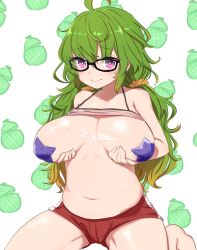 Rule 34 | 1girl, after paizuri, ahoge, black-framed eyewear, blush, breasts, bright pupils, camisole, camisole lift, closed mouth, clothes lift, cum, cum on body, cum on breasts, cum on upper body, glasses, green hair, hair ornament, hair scrunchie, indie virtual youtuber, large breasts, long hair, looking at viewer, low twintails, messy hair, navel, pasties, pink camisole, pink eyes, red shorts, sagging breasts, scrunchie, short shorts, shorts, solo, spaghetti strap, star pasties, takehana note (vtuber), twintails, utsusumi kio, virtual youtuber, white pupils