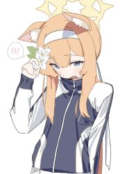 Rule 34 | 1girl, blue archive, blush, flower, gym uniform, highres, mari (blue archive), mari (track) (blue archive), orange hair, solo, what a, white background