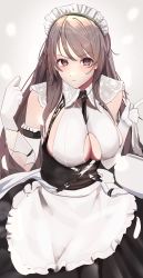 Rule 34 | 1girl, absurdres, apron, azur lane, between breasts, black dress, black straps, breasts, cafenami, charybdis (azur lane), clothing cutout, dress, elbow gloves, frilled apron, frills, gloves, grey eyes, grey hair, highres, large breasts, long hair, maid headdress, simple background, sleeveless, sleeveless dress, solo, strap between breasts, two-tone dress, underboob cutout, very long hair, waist apron, white apron, white background, white dress, white gloves