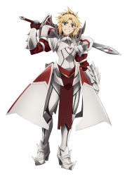 Rule 34 | 1girl, absurdres, armor, fate/apocrypha, fate (series), full armor, highres, holding, holding sword, holding weapon, konoe ototsugu, mordred (fate), mordred (fate/apocrypha), official art, smile, solo, sword, transparent background, weapon