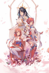 Rule 34 | 3girls, armor, black hair, cape, cottan, dress, fire emblem, fire emblem fates, full body, gloves, hair ornament, hairband, highres, hinoka (fire emblem), jewelry, long hair, looking at another, looking at viewer, mikoto (fire emblem), mother and daughter, multiple girls, nintendo, open mouth, pink hair, priest, red dress, red eyes, red hair, red skirt, sakura (fire emblem), short hair, siblings, sisters, skirt, smile, staff, thighhighs, thighs, white dress, white gloves, zettai ryouiki