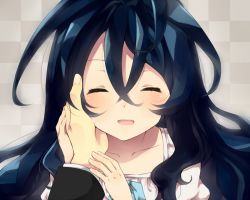 Rule 34 | 1girl, black hair, blush, closed eyes, hand on another&#039;s cheek, hand on another&#039;s face, hyoubu kyousuke, long hair, open mouth, shirase (azure), solo focus, the unlimited: hyoubu kyousuke, yuugiri (zettai karen children), zettai karen children