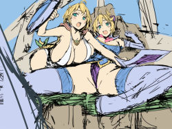 Rule 34 | 2girls, blonde hair, boots, breasts, cassandra alexandra, cleavage, elbow gloves, gloves, green eyes, hanging breasts, huge breasts, jewelry, large breasts, long hair, long legs, metadora, mature female, multiple girls, necklace, no pants, shield, siblings, sisters, sketch, sophitia alexandra, soul calibur, soulcalibur iv, spread legs, sword, thick thighs, thigh boots, thighhighs, thighs, weapon