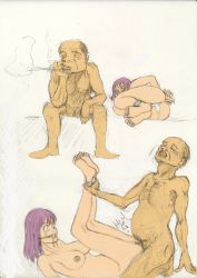 Rule 34 | 1boy, 1girl, age difference, arms behind back, ass, bdsm, bondage, bound, breasts, cum, cum in pussy, hetero, nipples, nude, old, old man, original, rape, sex, sketch, steven colefield, tears, text focus, ugly man, vaginal, wide-eyed