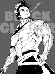 Rule 34 | 10s, 1boy, bara, black clover, boss, grey background, highres, male focus, muscular, simple background, solo, yami sukehiro