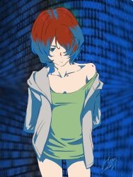 Rule 34 | 1girl, ami enan, highres, hone-hone, lupin iii, lupin iii part 5, multicolored hair, red hair, simple background