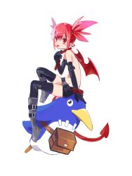 Rule 34 | 1girl, absurdres, bangle, black gloves, black skirt, black thighhighs, boots, bracelet, demon girl, demon tail, disgaea, earrings, elbow gloves, etna (disgaea), gloves, grey footwear, highres, jewelry, long hair, looking at viewer, makai senki disgaea, miniskirt, natsu-no-kamisama, navel, pointy ears, red eyes, red hair, red tail, red wings, simple background, skirt, solo, tail, thighhighs, tongue, tongue out, twintails, white background, wings
