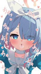 Rule 34 | 1girl, arona (blue archive), blue archive, blue eyes, blue hair, blush, braid, choker, hairband, halo, heart, heart-shaped pupils, highres, kiss, looking at viewer, multicolored hair, open mouth, pink hair, short hair, solo, sweatdrop, symbol-shaped pupils, two-tone hair, yucblossom