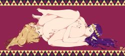 Rule 34 | 2girls, 69, absurdres, artist name, ass, blonde hair, completely nude, cunnilingus, earrings, closed eyes, feet, female focus, hand on another&#039;s ass, highres, jewelry, long hair, multiple girls, nail polish, nintendo, nude, oral, pink nails, princess hilda, princess zelda, purple hair, purple nails, pussy juice, r3dfive, the legend of zelda, the legend of zelda: a link between worlds, toenail polish, toenails, toes, triforce, triforce earrings, yuri