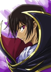 Rule 34 | 1boy, brown hair, code geass, from side, lelouch vi britannia, looking at viewer, looking to the side, male focus, purple eyes, short hair, solo, tsukikage oyama, white neckwear