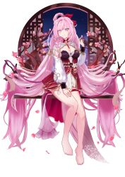 Rule 34 | 1girl, absurdres, bare legs, barefoot, breasts, cherry blossoms, china dress, chinese clothes, chocola s, cleavage, cleavage cutout, closed mouth, clothing cutout, dress, elf, elysia (herrscher of human:ego) (honkai impact), elysia (honkai impact), full body, highres, honkai (series), honkai impact 3rd, long hair, long sleeves, looking at viewer, medium breasts, nail polish, night, night sky, no shoes, petals, pink eyes, pink hair, pink nails, pointy ears, simple background, sky, smile, solo, star (sky), starry sky, toenail polish, toenails, toes, very long hair, white background