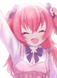 Rule 34 | 1girl, blue bow, bow, closed eyes, collar, commentary, fang, frilled collar, frills, hair bow, highres, long hair, momoi airi, open mouth, pink hair, project sekai, smile, solo, two side up, yasai31