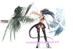 Rule 34 | 1girl, angel wings, arc system works, artist request, ass, asymmetrical wings, blue hair, boots, bow, dizzy (guilty gear), from behind, guilty gear, hair bow, hair ribbon, long hair, necro (guilty gear), ribbon, skull, solo, source request, tail, thighhighs, wings