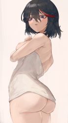 Rule 34 | 1girl, absurdres, ass, back, black hair, blue eyes, blush, breasts, commentary, cowboy shot, embarrassed, from below, hair between eyes, highres, kataku musou, kill la kill, looking at viewer, looking down, matoi ryuuko, multicolored hair, naked towel, nipples, open mouth, red hair, short hair, skindentation, small breasts, solo, standing, streaked hair, symbol-only commentary, thighs, towel, two-tone hair, water drop, wet, wet hair